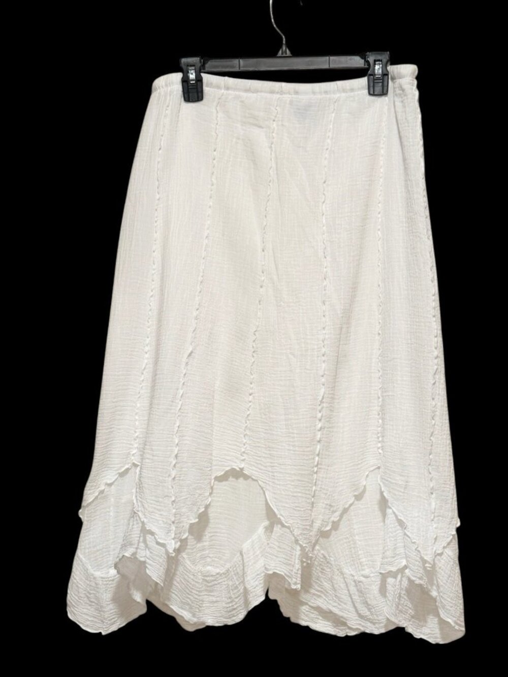 VTG Sea Breeze of California Gauzy White Boho Tiered Handkerchief Midi Skirt USA - Picture 3 of 8